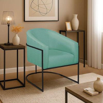 Poltrona Decorativa Jade Moderno Escritório Confortável Luxo Base De Ferro Preto Suede Azul Tiffany