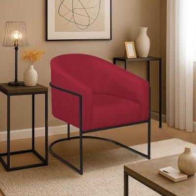 Poltrona Decorativa Jade Moderno Escritório Confortável Luxo Base De Ferro Preto Suede Vermelho