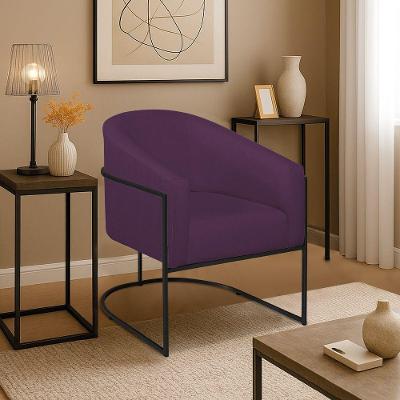 Poltrona Decorativa Jade Moderno Escritório Confortável Luxo Base De Ferro Preto Suede Roxo