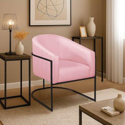Poltrona Decorativa Jade Moderno Escritório Confortável Luxo Base De Ferro Preto Suede Rosa Bebê