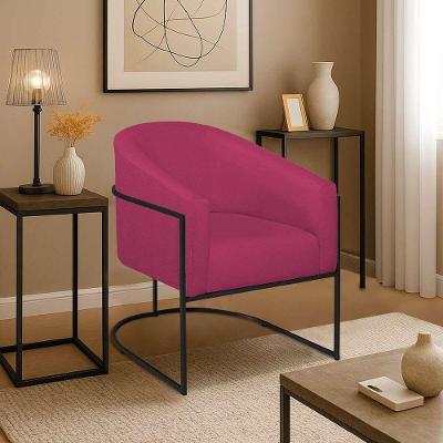 Poltrona Decorativa Jade Moderno Escritório Confortável Luxo Base De Ferro Preto Suede Pink