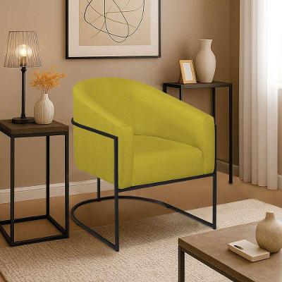 Poltrona Decorativa Jade Moderno Escritório Confortável Luxo Base De Ferro Preto Suede Amarelo