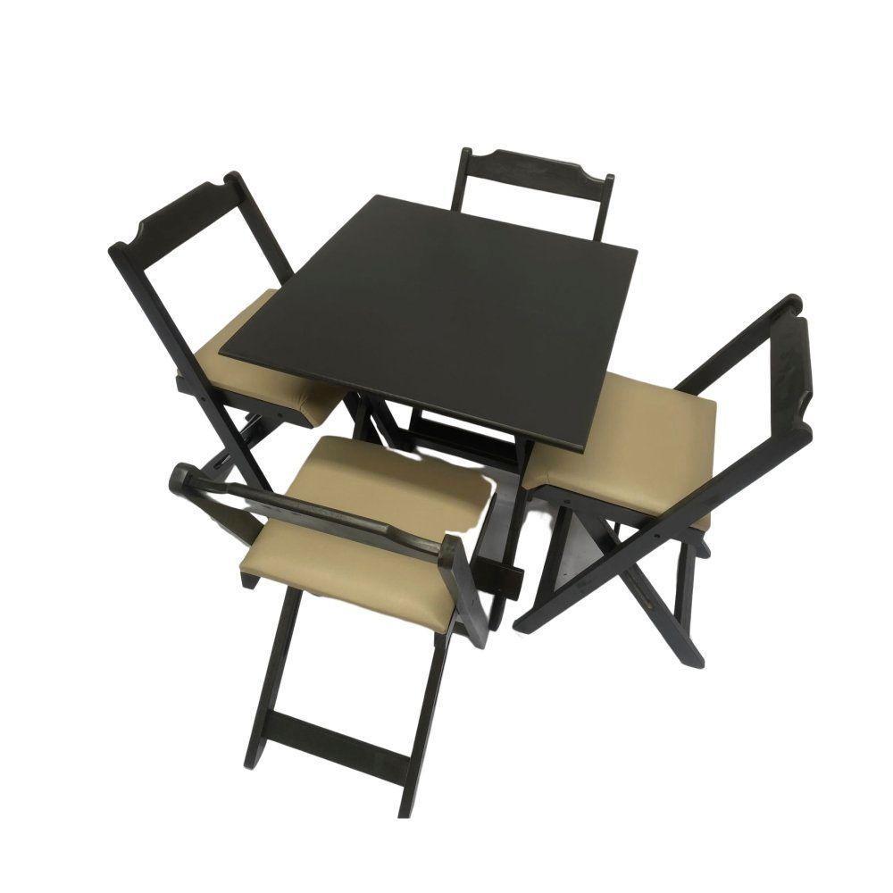 Conjunto Dobrável 70X70 Com 4 Cadeiras Estofadas Bege - 1