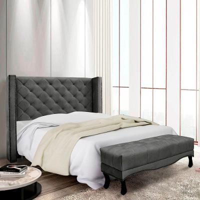 Kit Cabeceira E Recamier Egito Spz 160cm Suede - Amarena Móveis Cinza