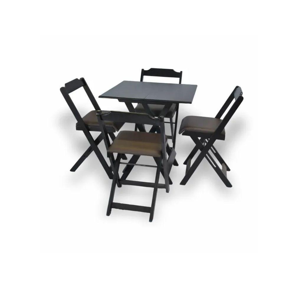 Conjunto Dobrável 70X70 Com 4 Cadeiras Estofadas Marrom - 1