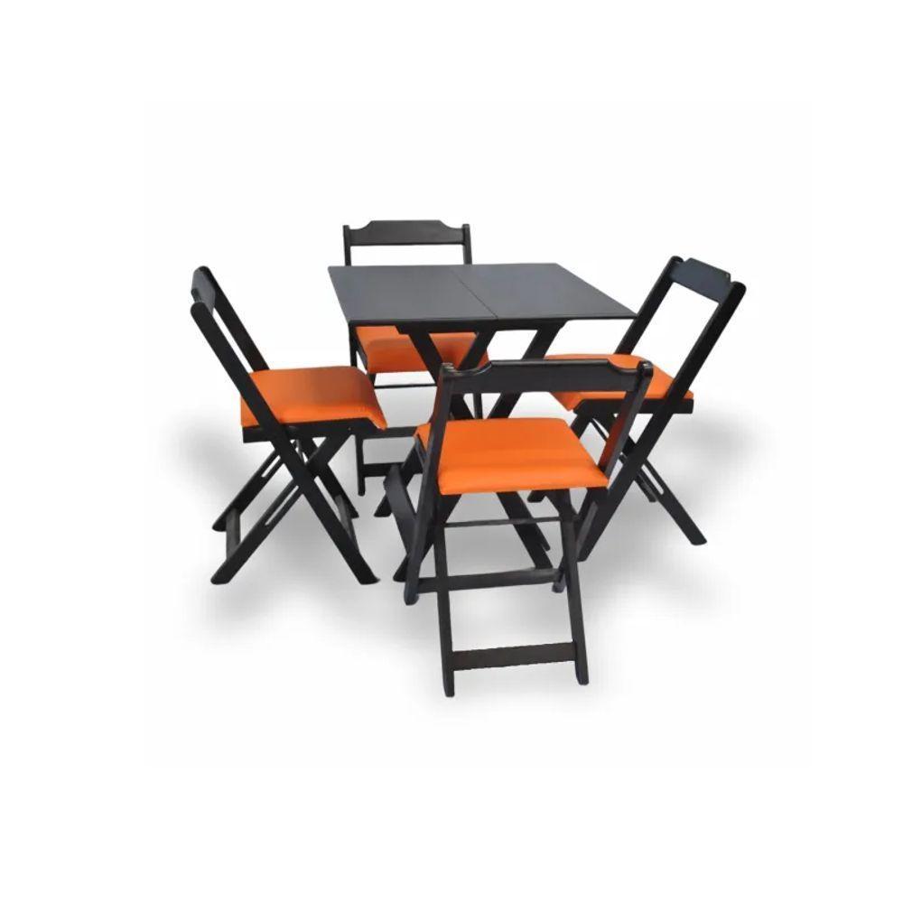 Conjunto Dobrável 70X70 Com 4 Cadeiras Estofadas Laranja - 1