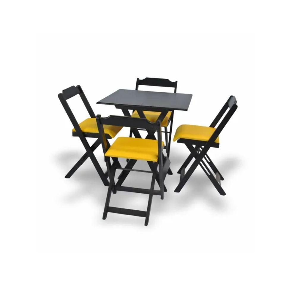 Conjunto Dobrável 70X70 Com 4 Cadeiras Estofadas Amarelo - 1