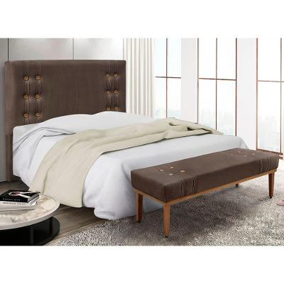 Kit Recamier E Cabeceira Santorini Spz 90cm Veludo Marrom