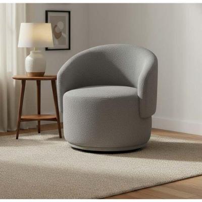 Poltrona Decorativa Giratória Sala De Estar Recepção Jasmine Bouclé Cinza