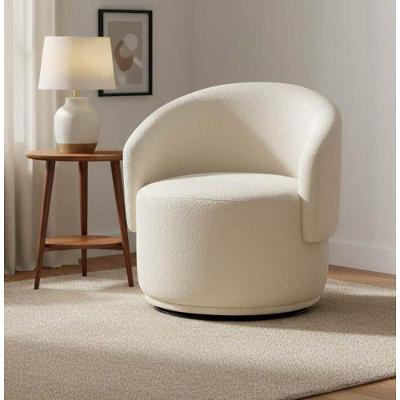 Poltrona Decorativa Giratória Sala De Estar Recepção Jasmine Bouclé Bege