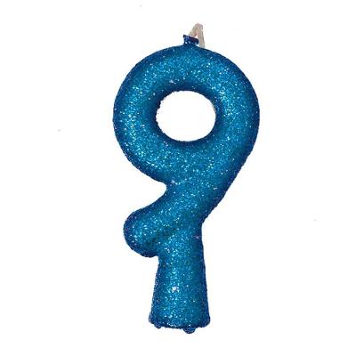 Vela De Aniversário Puro Glitter Azul Modelo 9