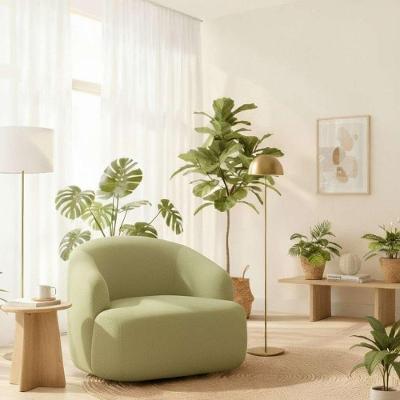 Poltrona Orgânica Luxo Recepção Lótus Bouclé Verde Oliva