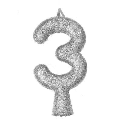 Vela De Aniversário Puro Glitter Prata Modelo 3