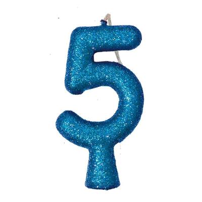 Vela De Aniversário Puro Glitter Azul Modelo 5