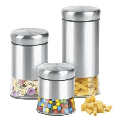 Jogo Com 3 Potes Hermeticos Aço Inox Vidro Varios Tamanhos Kehome