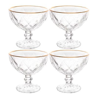 Jogo De Sobremesa 4 Taças Vidro Com Borda Fio Dourado Diamond Lyor 250ml