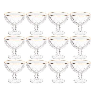 Jogo De Sobremesa 12 Taças Vidro Com Borda Fio Dourado Diamond Lyor 250ml
