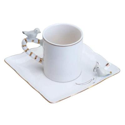 Xícara Café Porcelana Birds Design Plate Colorido Wolff 80ml