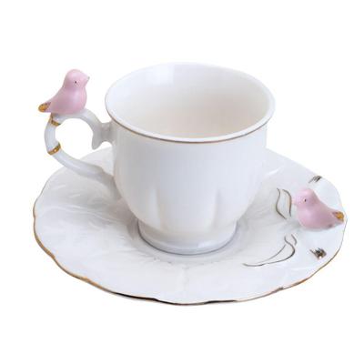 Xícara De Porcelana Branca Para Café Birds Round Plate 100ml Wolff