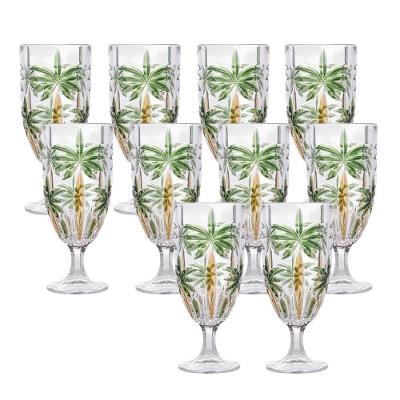 Jogo 10 Taças De Cristal Palm Tree Coqueiro Para água Suco Wolff 450ml