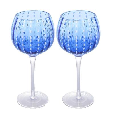 Jogo 2 Taças Para Vinho De Vidro Orquídea Azul 450ml Wolff