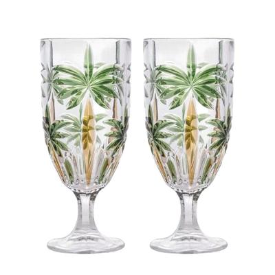 Jogo 2 Taças De Cristal Palm Tree Coqueiro Para água Suco Wolff 450ml