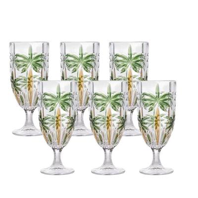 Jogo 6 Taças De Cristal Palm Tree Coqueiro Para água Suco Wolff 450ml