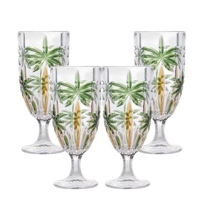 Jogo 4 Taças De Cristal Palm Tree Coqueiro Para água Suco Wolff 450ml