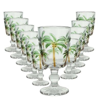 Jogo 12 Taças De Vidro Tropical Palm Tree Coqueiro água Transparente Lyor 275ml