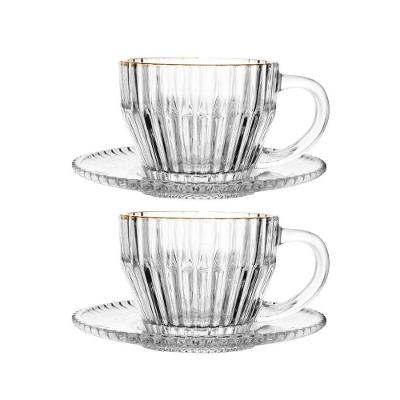 Jogo 2 Xícara De Chá Cristal Transparente Com Fio De Ouro Império 220ml Wolff