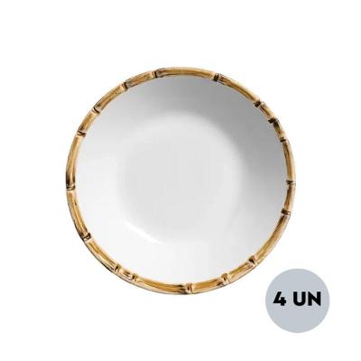 Jogo 4 Pratos De Pão Borda De Bambu Cerâmica 14,5cm Scalla