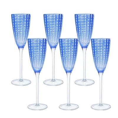 Jogo 6 Taças De Champanhe Espumante De Vidro Orquídea Azul 200ml Wolff