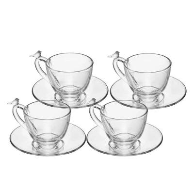 Jogo 4 Xícara De Café De Cristal Ecológico Com Pires Bird 80ml Wolff