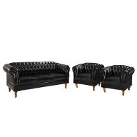 Conjunto 03 Peças Namoradeira E Poltronas Chesterfield Duque Via Encanto Courano Preto - 1