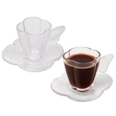 Jogo 2 Xícara De Café De Vidro Com Pires Butterfly Borboleta 80ml Wolff