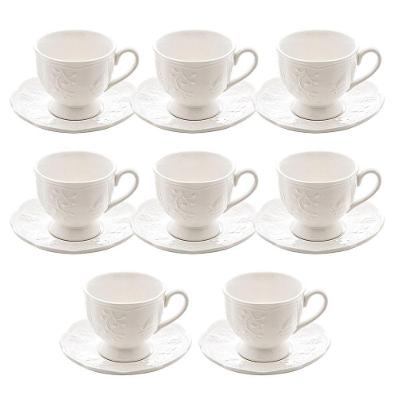 Jogo 8 Xícara De Chá De Porcelana Branca New Bone Butterfly Flower Lyor 200ml