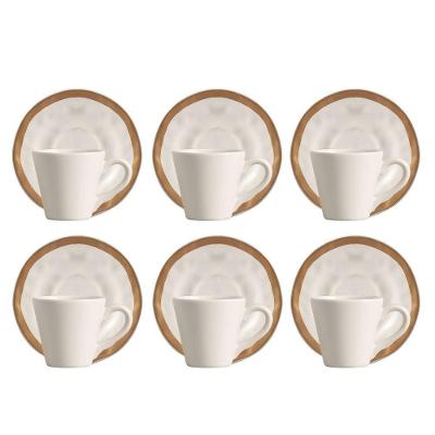 Jogo 6 Xícara De Café De Cerâmica Bege Filete Amassada Scalla 80ml