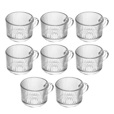Jogo 8 Xícara De Café De Vidro Com Alça Transparente Lines 90ml