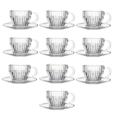 Jogo 10 Xícara De Chá Cristal Transparente Com Fio De Ouro Império 220ml Wolff