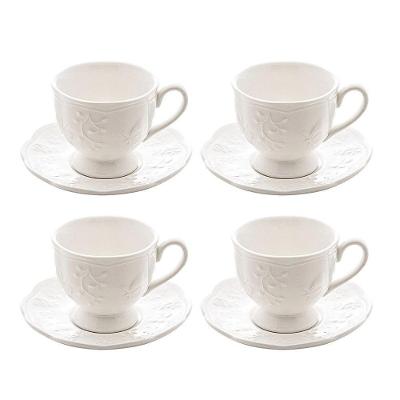 Jogo 4 Xícara De Chá De Porcelana Branca New Bone Butterfly Flower Lyor 200ml