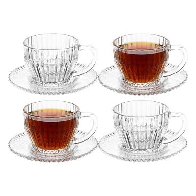Jogo 4 Xicara De Chá De Cristal Transparente Frisado Imperatriz 220ml Wolff