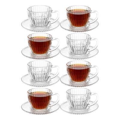 Jogo 8 Xicara De Chá De Cristal Transparente Frisado Imperatriz 220ml Wolff