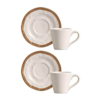 Jogo 2 Xícara De Café De Cerâmica Bege Filete Amassada Scalla 80ml