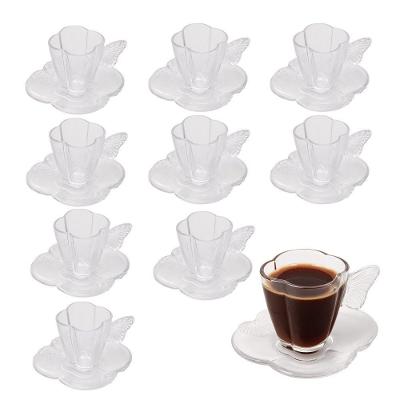 Jogo 10 Xícara De Café De Vidro Com Pires Butterfly Borboleta 80ml Wolff