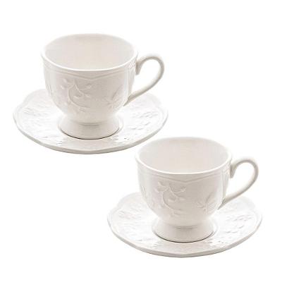 Jogo 2 Xícara De Chá De Porcelana Branca New Bone Butterfly Flower Lyor 200ml