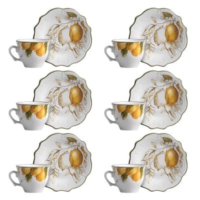 Jogo 6 Xícara De Café De Cerâmica Branca Com Pires Linha Toscana Scalla 100ml