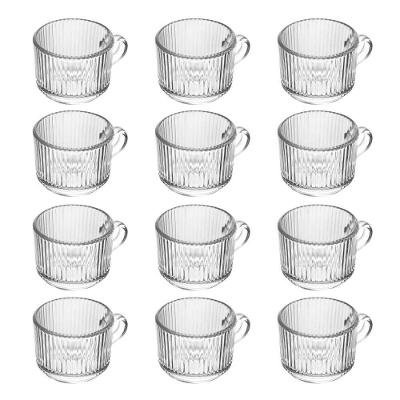 Jogo 12 Xícara De Café De Vidro Com Alça Transparente Lines 90ml