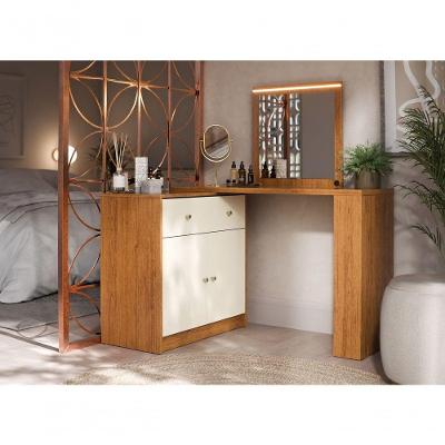 Penteadeira Camarim Aura Studio Espelho E Led - Bebeshop Canela/off White