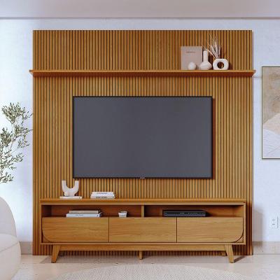 Painel Tv 75 Pol 238cm Ripado Kalven E Bancada Elarin M20 - D'rossi Cumaru(fosco)