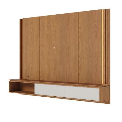 Painel Tv 75 Pol 180cm Bancada Suspensa Ripado Led Duda C04 - D'rossi Freijó E Off White Matte